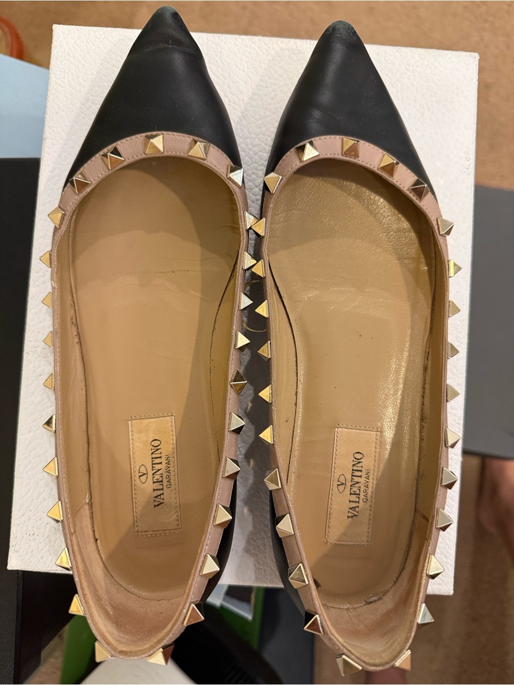 Valentino Rockstud Pointed-Toe Flats | Size 37